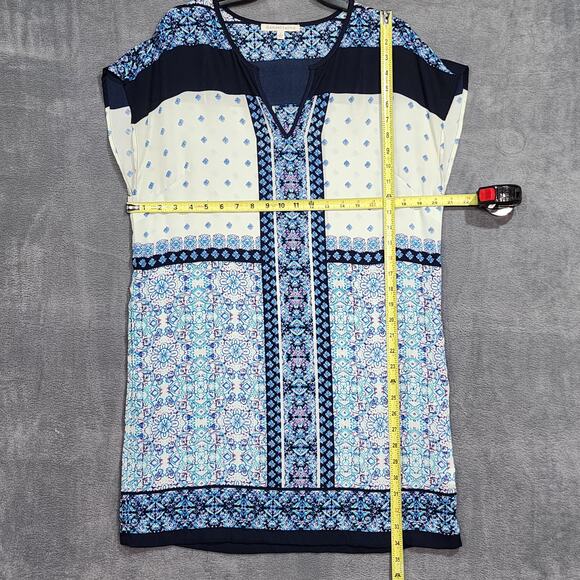 Daniel Rainn Sheer Mesh Swim Cover Up Blue Floral Block Pattern Medium Pockets - Picture 3 of 6